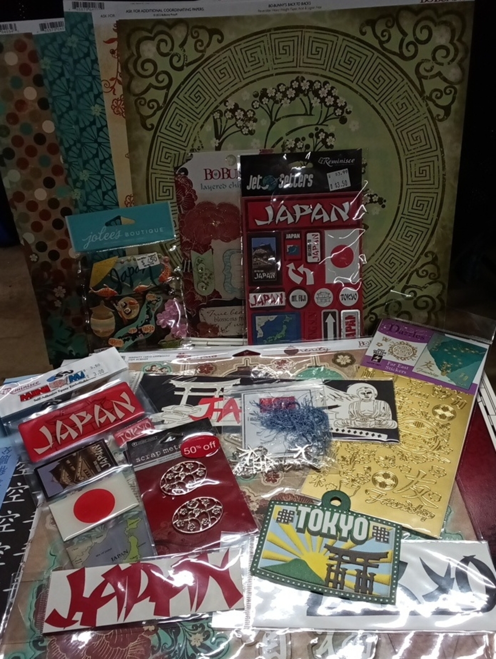 Japan Scrapbook Embellishment Lot - Red, Green, Gold